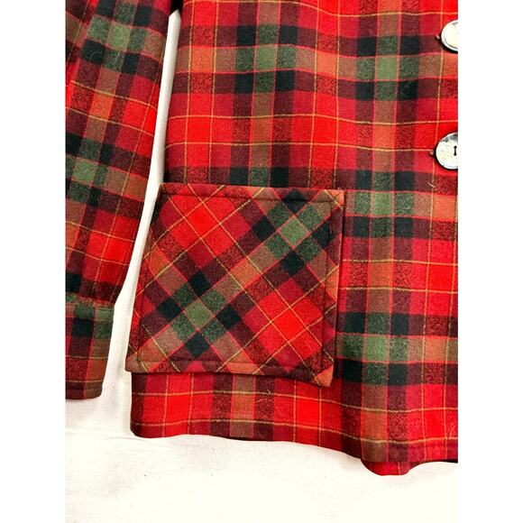 Pendleton Jacket Womens 16 Red Green Plaid Wool Pleated Long Sleeve Button Front - Picture 7 of 12
